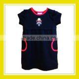 Baby Rinne Wear Glasses Side Pockets Girl Printed Short Sleeve Black Cotton Dress