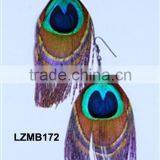 Long Natural Peacock Feather Dangling Earrings thumbnail-3