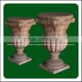 Hand Carved Outdoor Garden Decorative Stone Pot For Sale