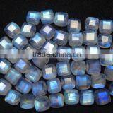 Cushion Cut Blue Flashy Rainbow Moonstone faceted 10x10 mm with nice blue flashy