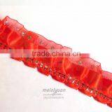 Embroidered Bridal Decorative French Red Lace Trim for Wedding Dress Bridal Bride Dresses 3d Flower Lace Embroidered Fabric thumbnail-4