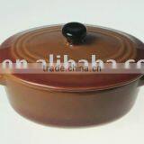 Stoneware Casserole Oval Shape With Black Lid thumbnail-1