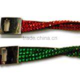 Rhinestone Bracelet With Zinc Alloy Locking Part, Hot Sale Gift Leather With Crystal Gem Decoration thumbnail-4