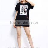 Fashion Women's Contracted Front Plastisol Printing Letters Embroidery Short Sleeve Longline T-shirt thumbnail-5