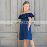 Wholesale Kid Clothing Elegant Summer Girls Dress Off Shoulder Ruffle Dusty Pink Linen Girl Child Dress thumbnail-2