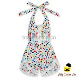 New Model Design Polka Dots Printed Halter Sleeveless Lace Trim Baby Girl One Piece Climbing Romper Harem Jumpsuit