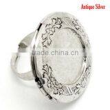 5PCs Antique Silver Round Photo Frame Locket Rings 17.5mm US 7, Fit 24mm Dia. Ring Setting thumbnail-1