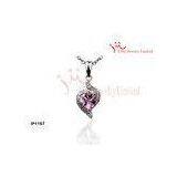 Small Light Shinny Pink Zircon Heart Shaped Necklace Chain Silver CZ Pendants Jewellery thumbnail-1