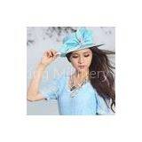 100% Natural Panama Papers Womens Big Bowknot Blue Straw Hat For Party / Wedding