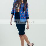 3/4 sleeve print over size loose fit lace blazer jacket with lining