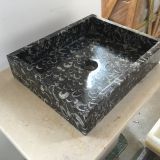 Black Sea Shell Marble Bathroom Vessel Rectangular Sink Black Marble Wash Basin