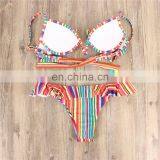 2019 New Steel Plate Bikini Print Gathered Ladies Swimwear Split With Chest Pad Hot Sale Net Red Swimsuit thumbnail-3