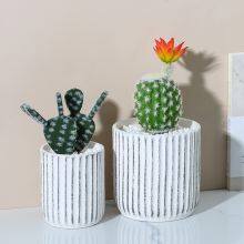 Tall High Quality White Simple Stripe Artificial Flowers Ceramic Vase Artware For Wedding Decoration thumbnail-4