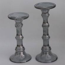 Smoke Colored Pillar Glass Candle Holder Grey Candlestick For Wedding Table Decoration thumbnail-2