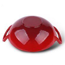 36cm Cast Iron Enamelled Wok Big Size Chinese Wok Red Double-handle Pot for Home Restaurant Chef Cooking thumbnail-2