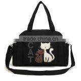 2016 Women Handbags Solid Color Canvas Bag Fashion Ladies Shoulder Bag With Cute Cat Appliques Portable Big Capacity Casual Tote thumbnail-2