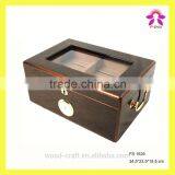 Noble Exquisite Wooden Luxury Fabric Cigar Humidor Gift Boxes With Glass Lid Cabinet Hygroscope Storage Glasstop Tobacco Box thumbnail-2