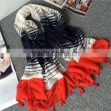 2016 Spring New Style Fashoin Stripe Print Big Shawl Long Style Voile Scarf With Tassel thumbnail-1