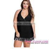 Black White Fringe Curvy One-piece Swimdress Swimwear Brazilian Bikini thumbnail-1