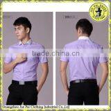 Purple Non-Iron Stripe Contrast-collar Short Sleeves Shirts For Men thumbnail-2