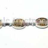 Coated Titanium Gold Druzy Oval 925 Sterling Silver Rough Bracelet, Designer Bracelet, Multi Stone Silver Bracelet thumbnail-1