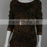 Ladies' Scoop Neck Long Sleeve Pullover Knitted Sweater With Piece Dyed & Leopard Print thumbnail-1