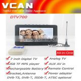 7 inch Digital TV DTV700- DVBT2 lcd tv USB TF MP5 player AV in Rechargeable Battery