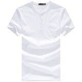 2017 Summer Men's Men's Cotton Men's Shirt T-shirt Men's New Short Sleeved Pure Color High Neck T-shirt thumbnail-3