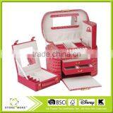 Hand Made Luxury Large Mirror Lockable Pink Gift Custom Leather Jewelry Box thumbnail-3