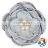 Pink Pearl Rhinestone Center Handmade Satin Ribbon Fabric Flower thumbnail-4