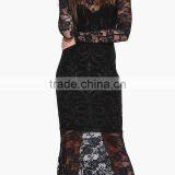 MGOO Fast Selling 2015 OEM/ODM Hollow Out Lace Dress Black Sheath Maxi Dress Long Sleeve Prom Dress D662 thumbnail-5