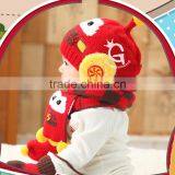 TC13003 Cheap Cute Fashion Baby Pom Pom Winter Beanie and Scarf and Knitted Animal Mitten Set Wholesale Baby 3pcs Set thumbnail-4