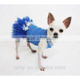 Blue Dog Tutu Dress Crochet Bling-bling Handmade Crocheted Wedding Designer Chihuahua Clothes Cat Costume thumbnail-3