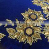 Blue Gold Pillows Blue Gold Embroidery Accent Pillow Embroidery Pillow Cover Indigo Blue Gold Pillowcase thumbnail-3