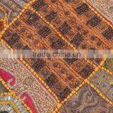 Yellow Decorative Large Euro Pillow Sham - Beaded Indian Patchwork Accent Cushion Cover ~ 26 Inch thumbnail-2