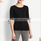 OEM lady blank t-shirt women tie up sleeve t shirt with wholesale price china