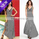 Deep V-Neck Sleevless Long Dresses Elegant Style Striped Evening Party Summer Dresses for Wholesale 2016 thumbnail-1
