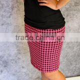 hot selling black and red houndstooth print pencil skirt wholesale womans pencil skirt