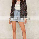 Oversized Black Satin Rose Print Bomber Jacket thumbnail-4