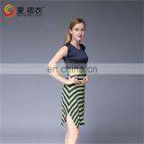 Cheap Fashion Women Clothing Side Slip Sweet Short Pleated Jiont Stripe Dress Slit up Dress thumbnail-4