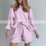 Women Long Sleeve Outfits Pullover Sweatshirt and Short Pants Women Two Pieces Sets thumbnail-2