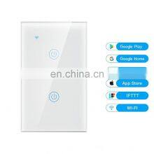 US/Australia Standard 2gang Remote Control WiFi Touch Switch Smart Home Supports Voice Control Neutral Wire Version