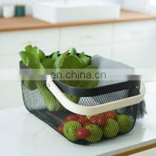 Manufacture Kitchen Home Big Size Black Metal Wire Iron Fruit Storage Basket Double Wood Handles thumbnail-2