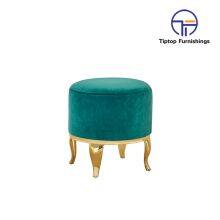Wholesale Living Room Gold Metal Base Ottoman Footstool Modern Blue Velvet Tufted Round Pouf Ottoman thumbnail-3
