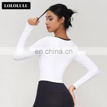 Contrast Color Sports Tight Shirts Women Long Sleeve V Neck Causal Custom Crop Tops 80nylon 20spandex thumbnail-2