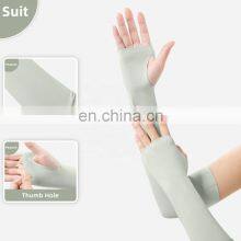 Unisex Cooling Fabric Sun Protection Custom Logo Cycling Arm Ice Sleeves With Thumb Hole thumbnail-3