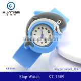 Cute dolphin slap watch with glass face quartz movt silicone strap for child