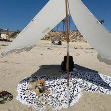 Beach Tent Wholesale Commercial Beach Gazebo UPF 50+ Sun Protection Wooden Pole Sun Shelter Shade Tent With Tassels thumbnail-1