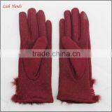 Ladies Cheap Spring Driving Red Micro Velvet Hand Gloves With Rabbit Fur thumbnail-3