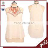 2016 Sexy White Chiffon Tank Tops Hollow Out Neck Chiffon Tank Tops thumbnail-1
